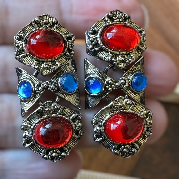 VTG Byzantine Etruscan Mogul Cabs Bracelet 7 Inch w Earrings Multicolor Ornate - Picture 6 of 13